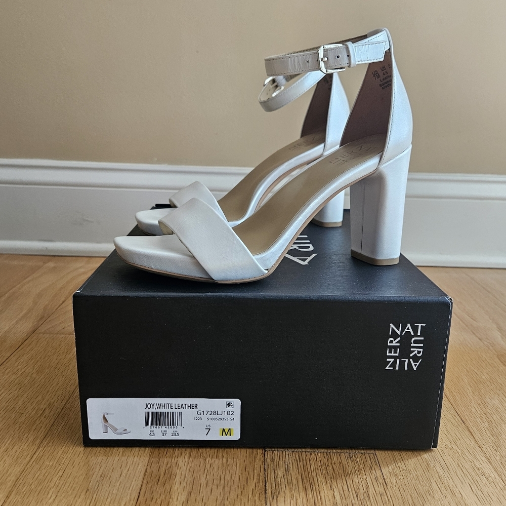 Naturalizer Joy Dress Sandal White Leather Women's 7M Bridal Wedding Shoes Heels